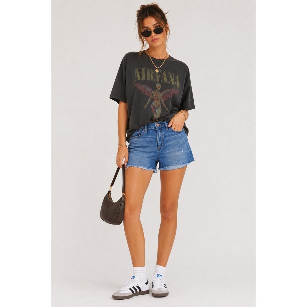 Madewell High Rise Denim Shorts Medium Wash Blue Raw Hem Size 27